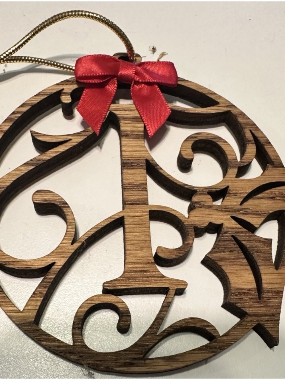 Wood Vine Letter “I” Monogram Wood  Christmas Ornament 4”